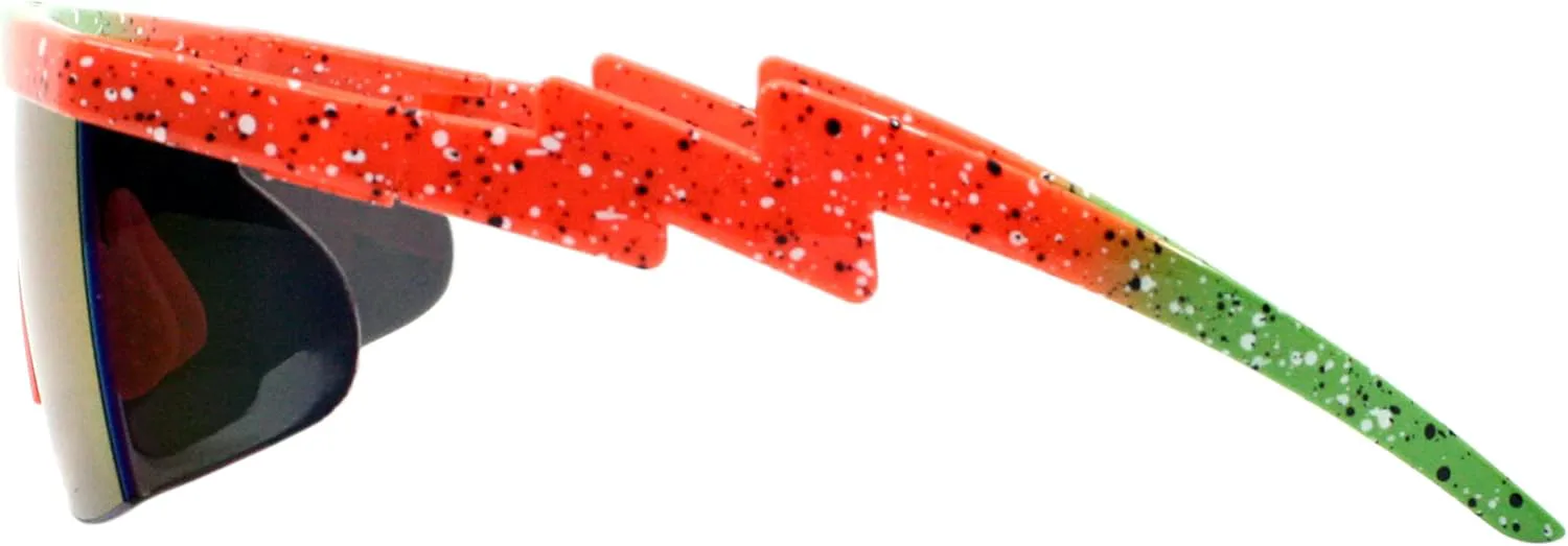 

Спортивные солнцезащитные очки с полуободковой оправой, зеркальными линзами, ярким принтом в виде брызг краски, защитой от УФ-излучения UV 400 PASTL, Orange Green