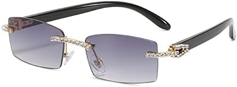 

Солнцезащитные очки без оправы с бриллиантами для женщин, винтажные прямоугольные солнцезащитные очки, женские солнцезащитные очки со стразами, градиентные цвета MTZJH, C2black-gray