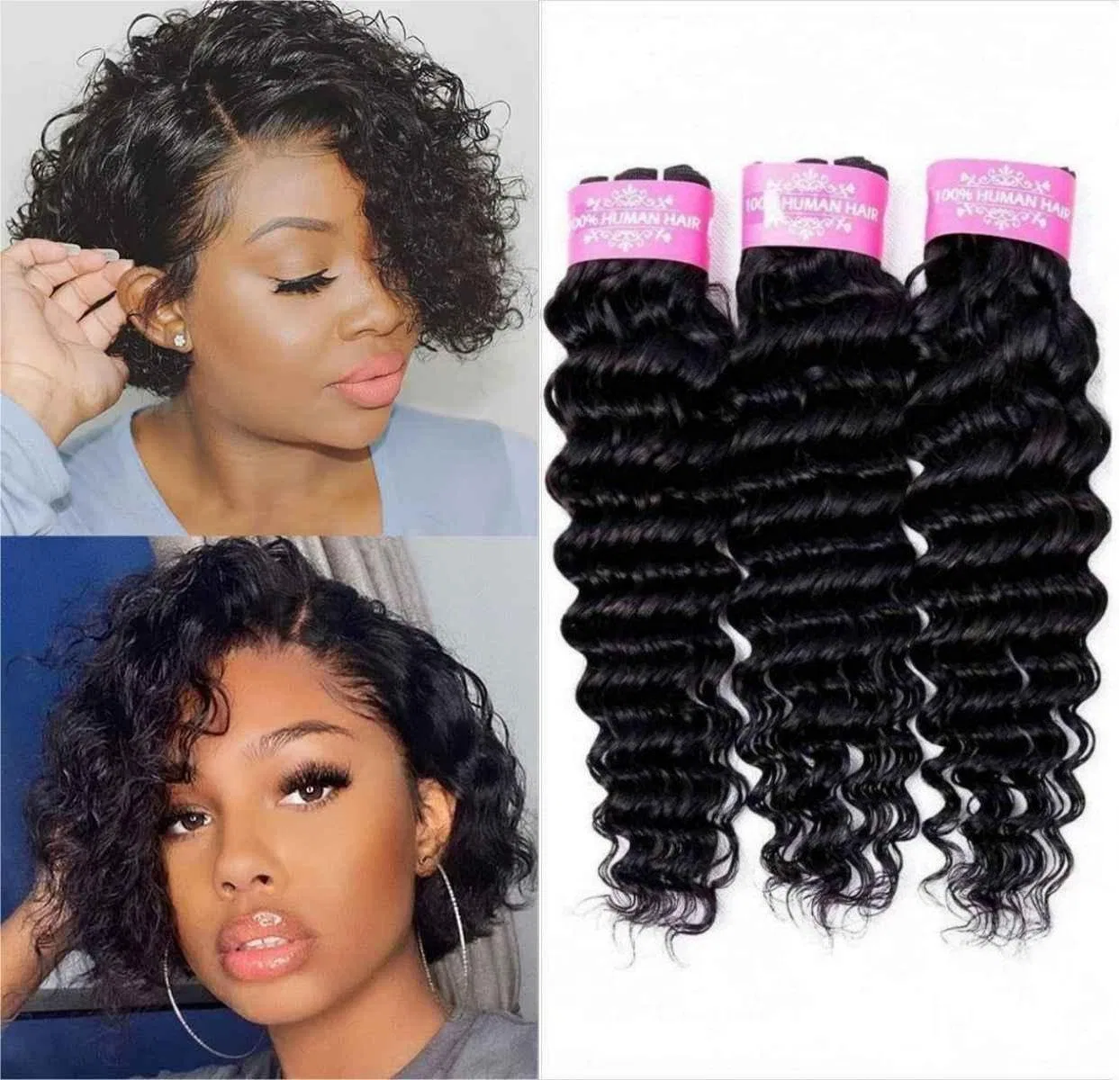 Натуральные волосы для наращивания Deep Curly 25 см от Human Hair Bundles Unipearl, Natural Color Dc