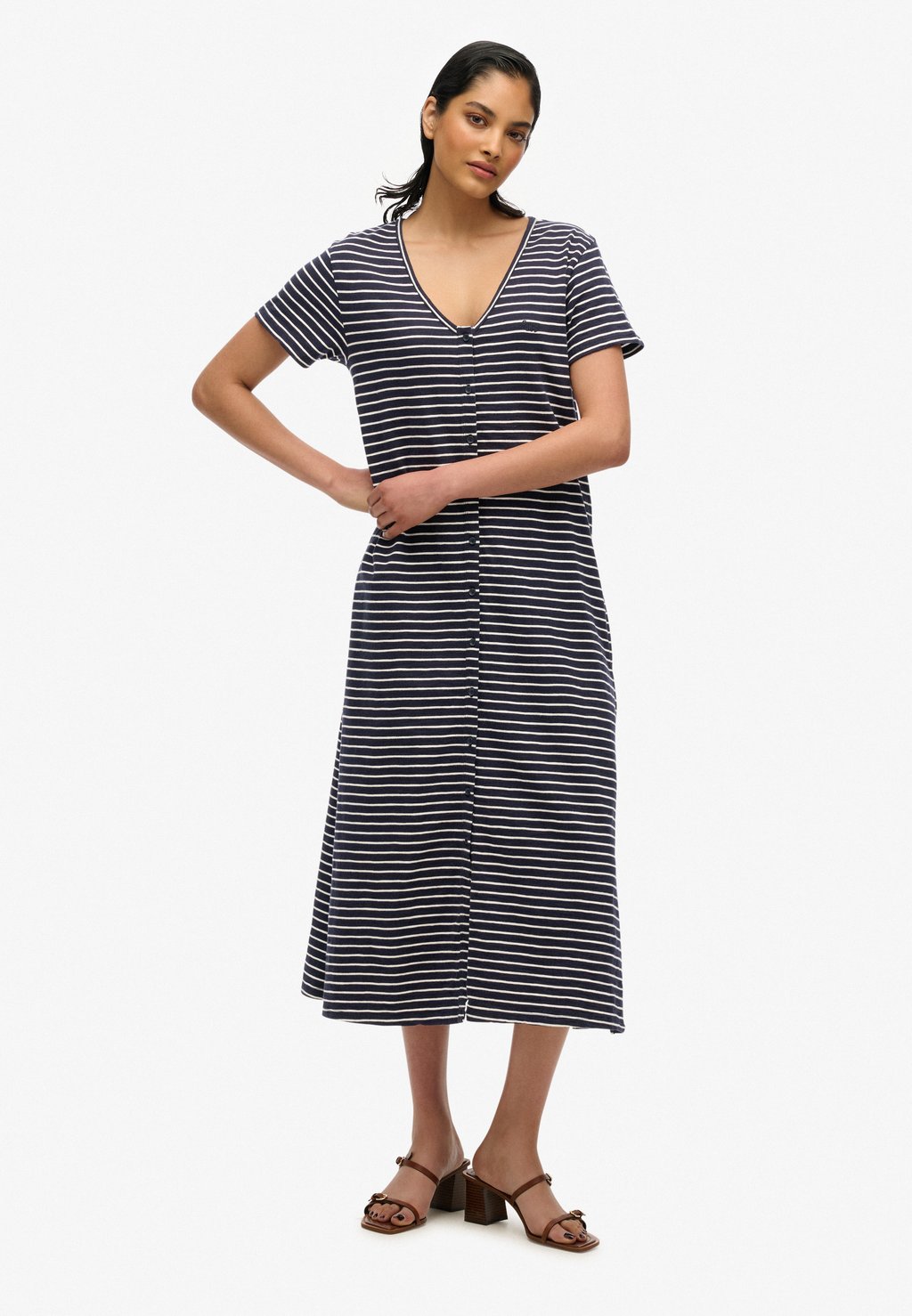 

Платье из джерси SHORT SLEEVE BUTTON THROUGH MIDI Superdry, синий
