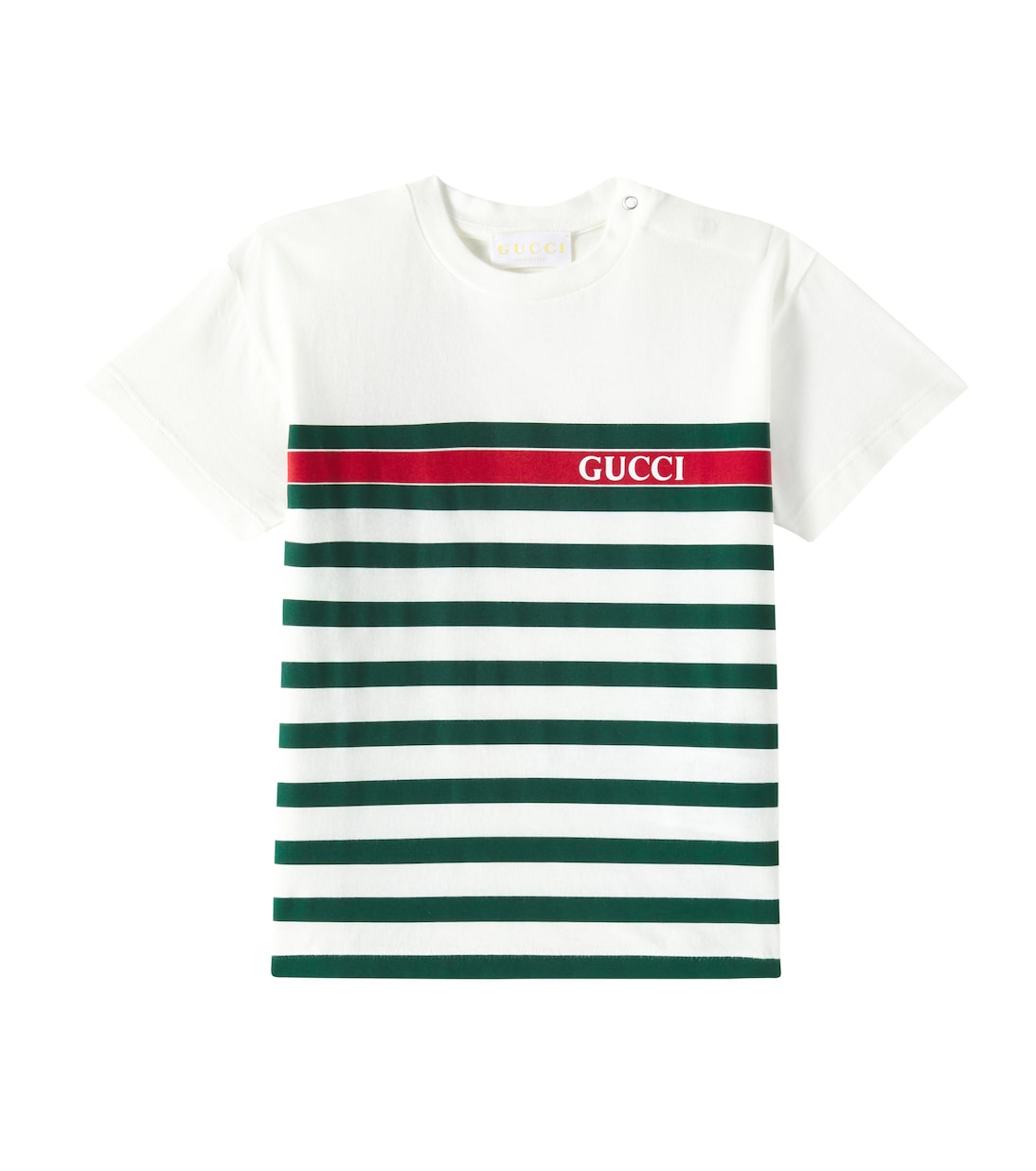 

Футболка из хлопкового джерси с полосками и логотипом Baby Gucci Kids, New White / Green / Mc