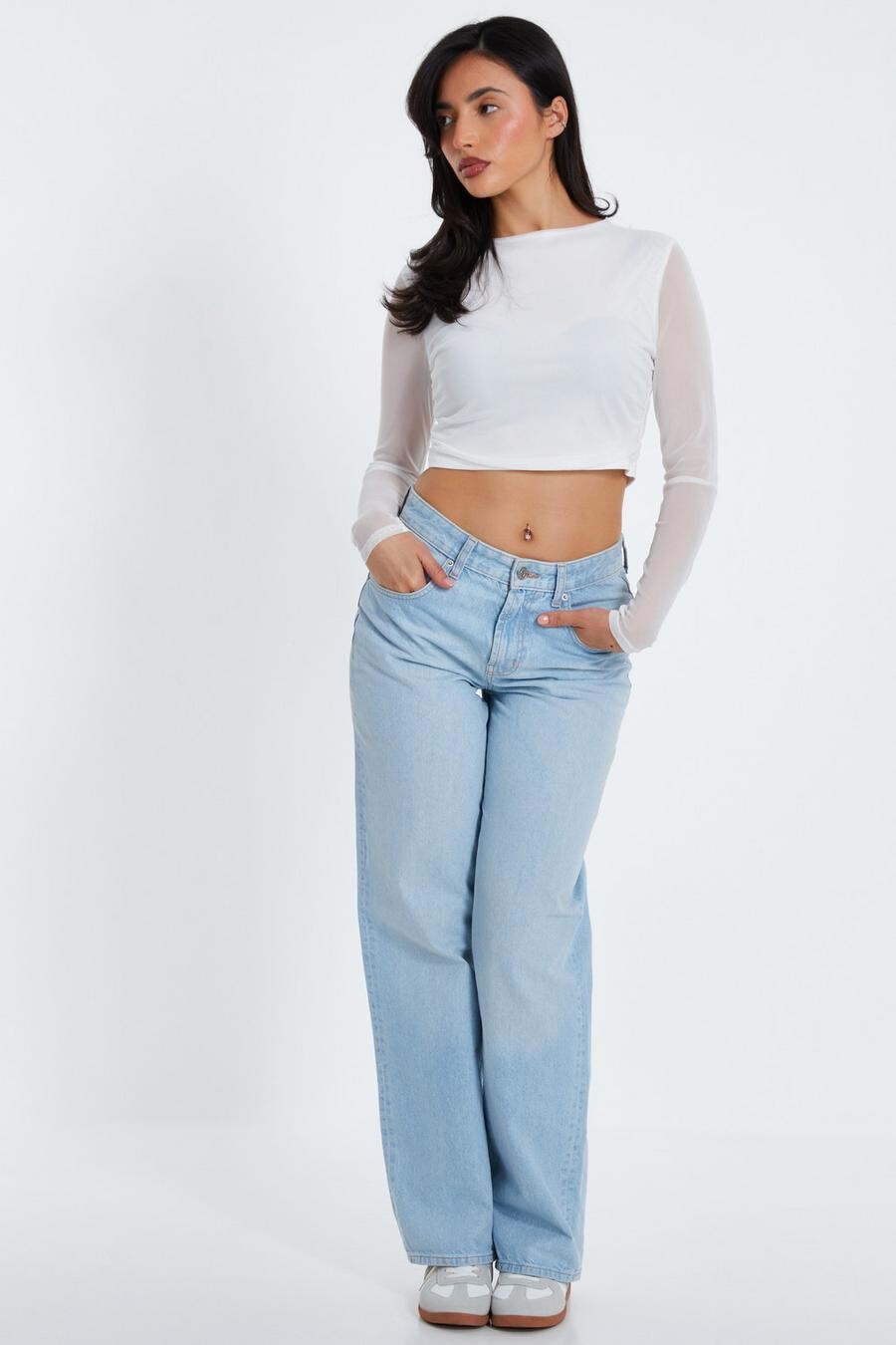 

Топ из кремовой сетки с длинными рукавами QUIZ Clothing