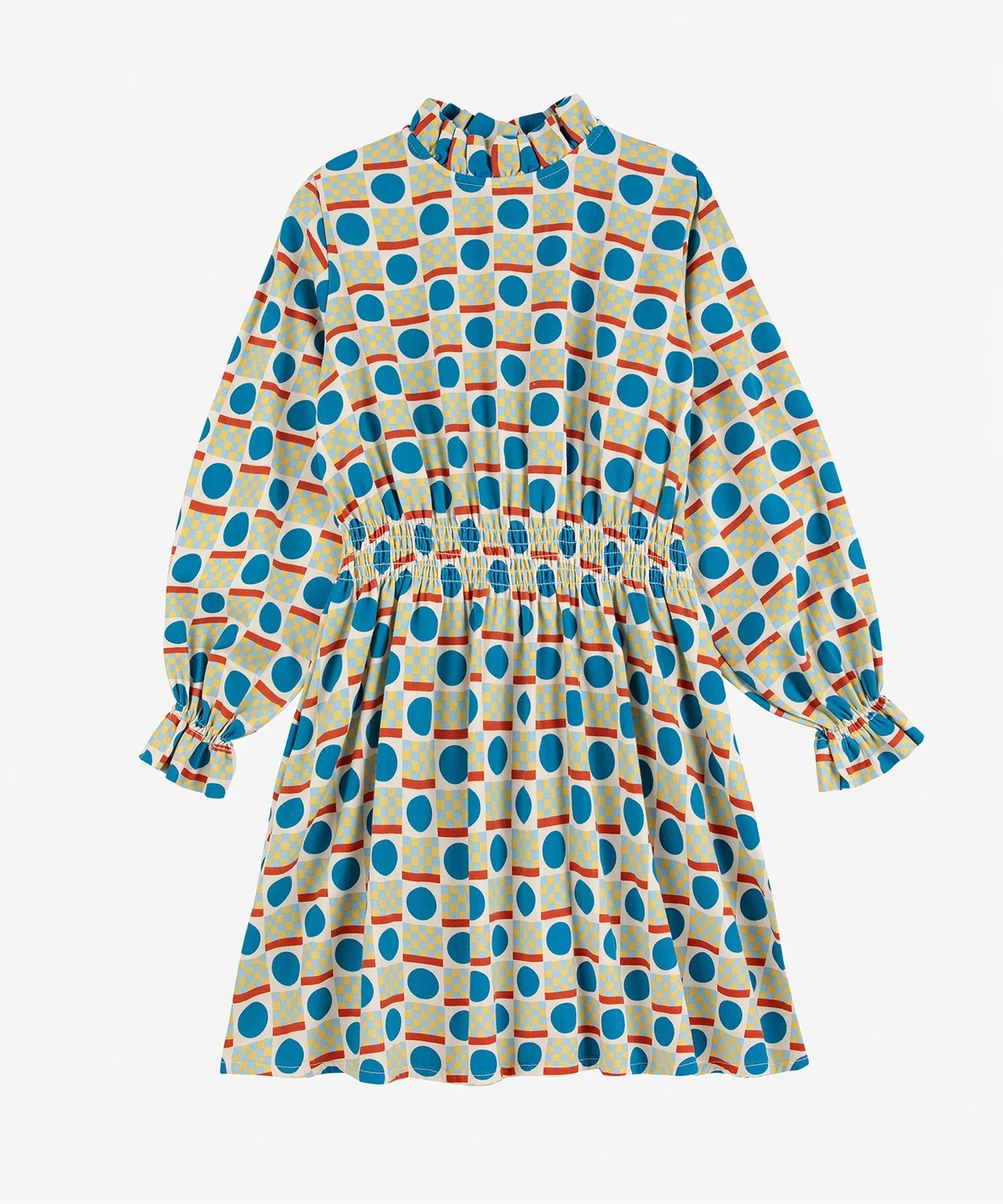 Детское платье с геометрическим рисунком Bobo Choses Geometric Scacs off-white — фото 3