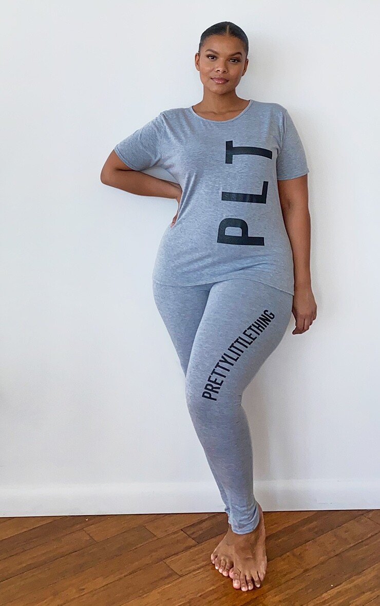 

PrettyLittleThing Плюс Серый пижамный комплект с леггинсами