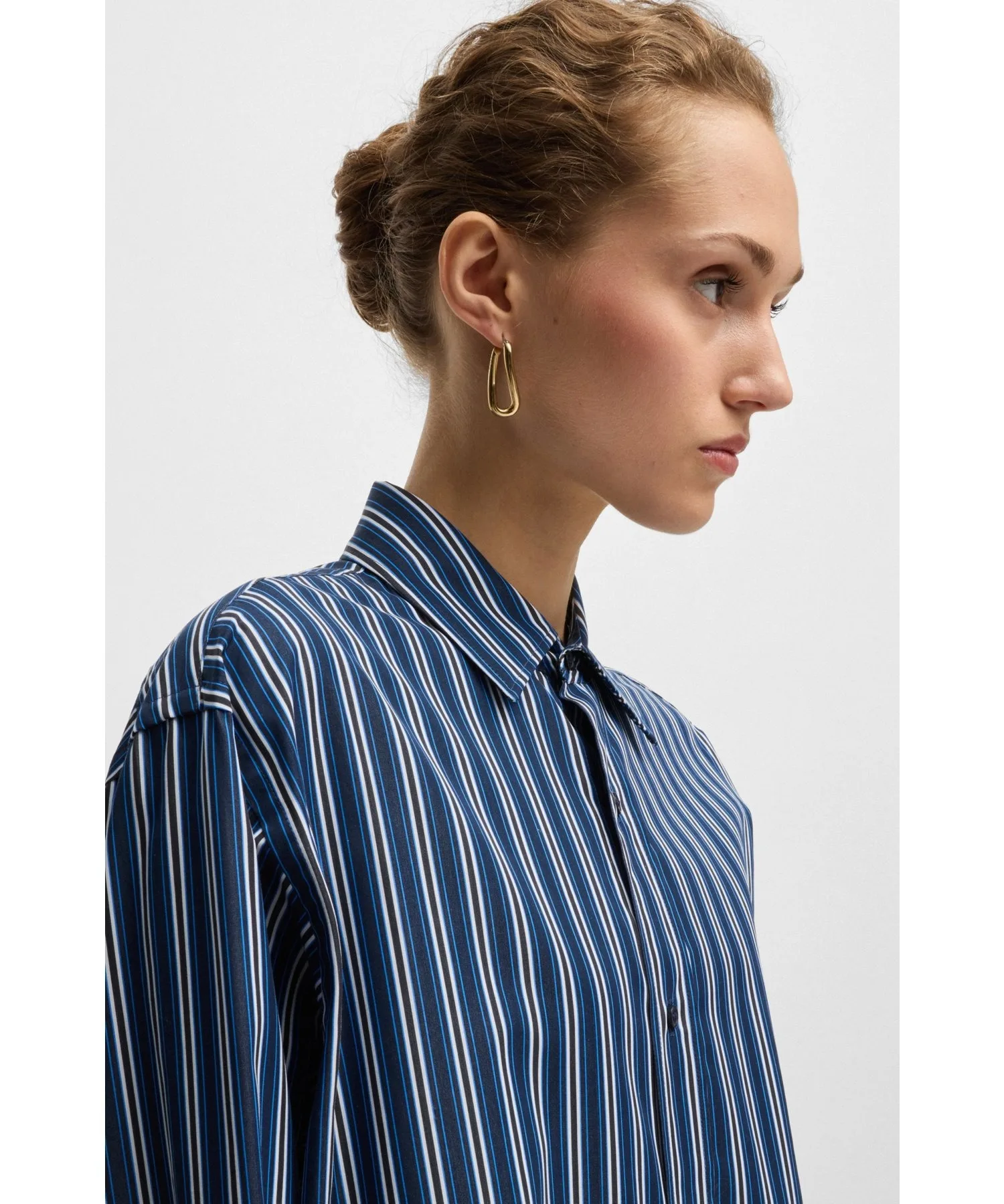 Женская блузка slim fit с монограммой Double B, полосатая, Boss, голубая — фото 3