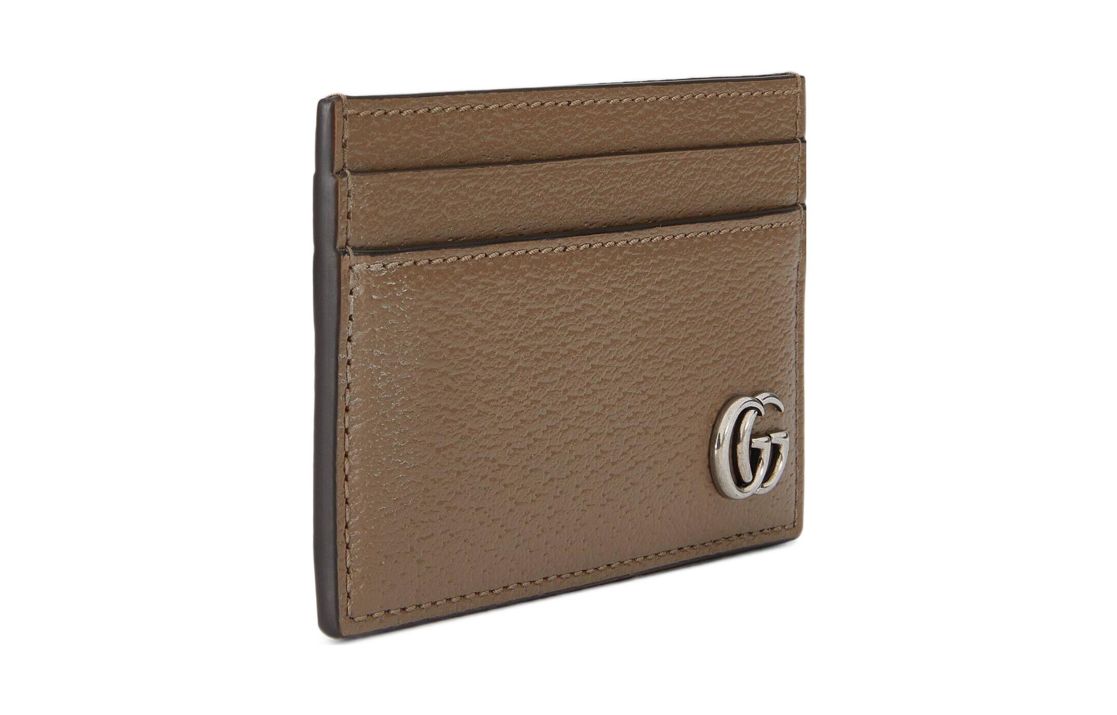 GUCCI Кожаный картхолдер GG Marmont мужской бежевый — фото 3