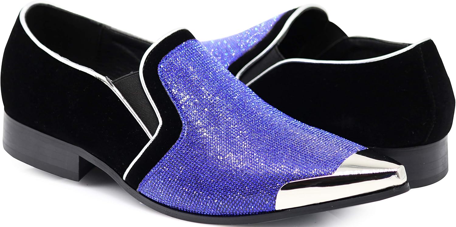 

Мужские туфли-лоферы Enzo Romeo Crisiano с замшевой остроконечной носовой частью и хромированными стразами, на плоской подошве, синий