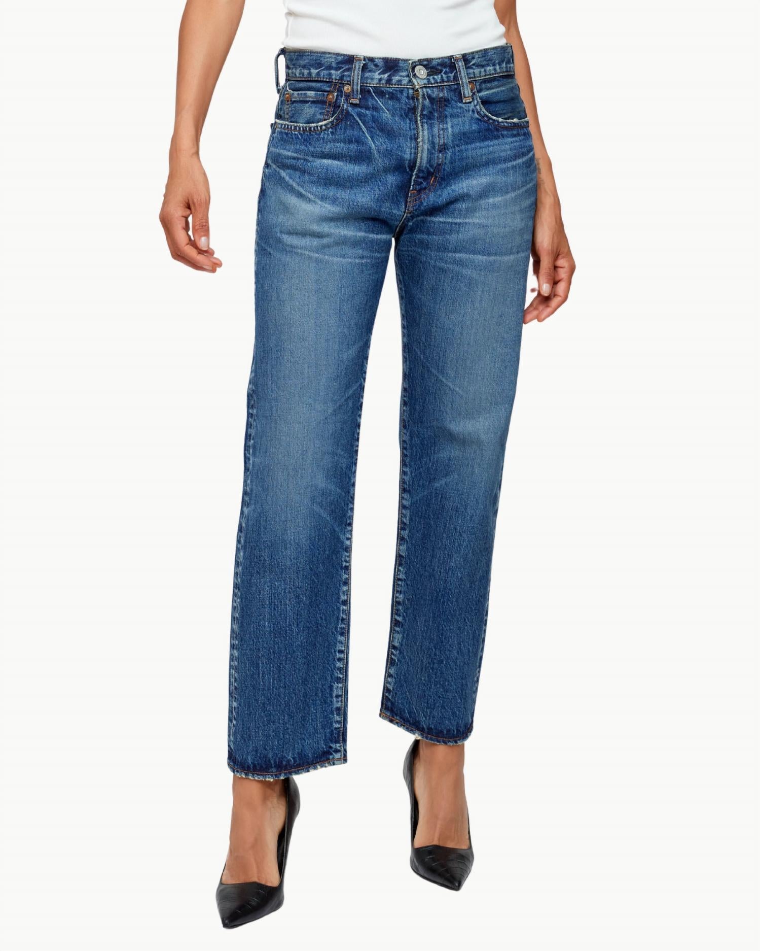 

Джинсы Jessamine High-Rise с длиной до щиколотки в темно-синем цвете Moussy