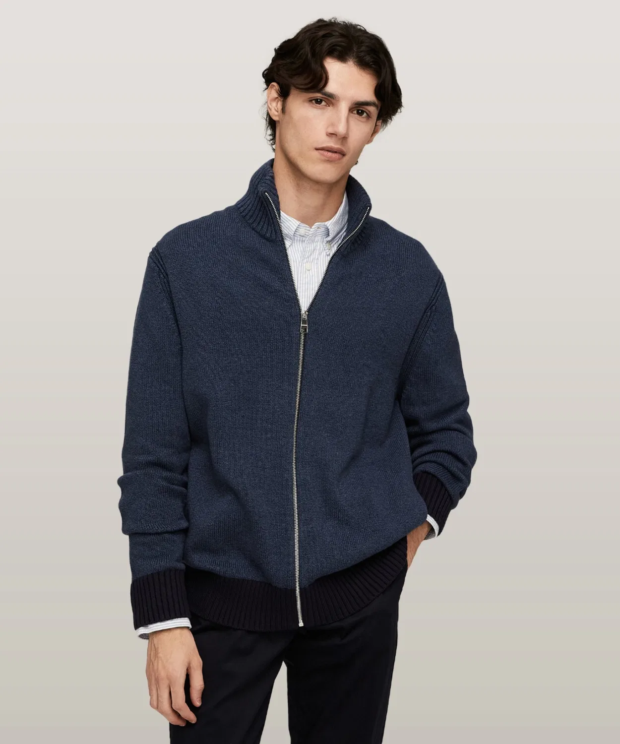 Джерси-жакет на молнии TOMMY HILFIGER, хлопок, тёмно-синий