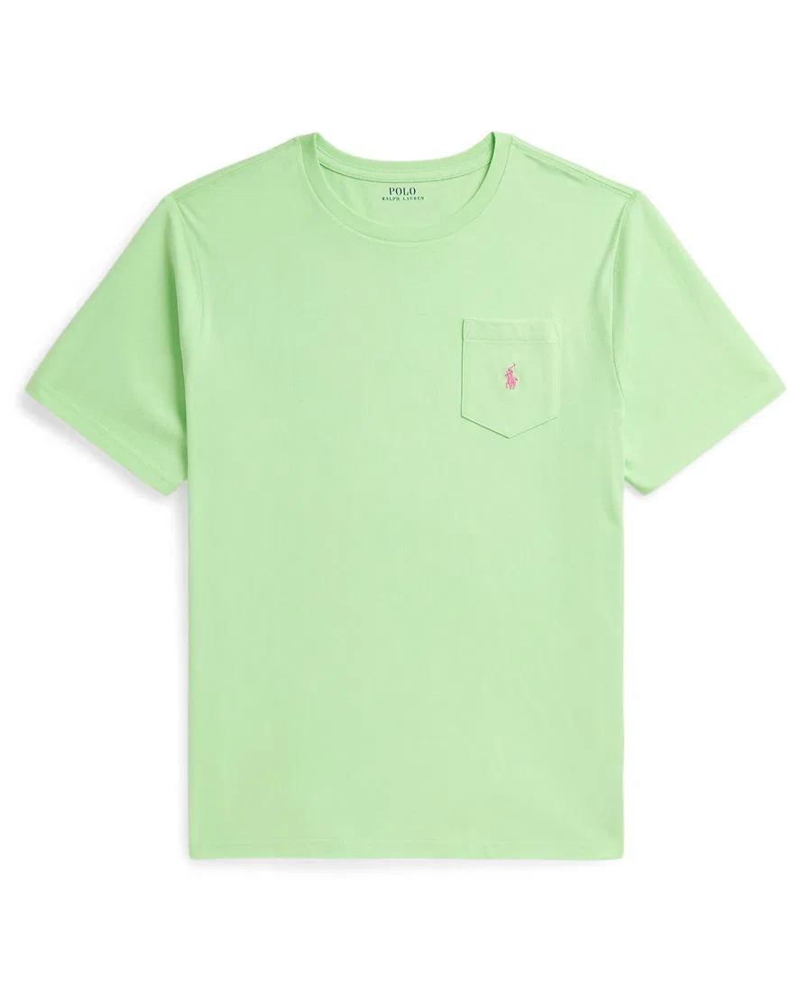 Детская футболка с коротким рукавом и карманом, размер 8-20, из трикотажа Polo Ralph Lauren, лаймовый