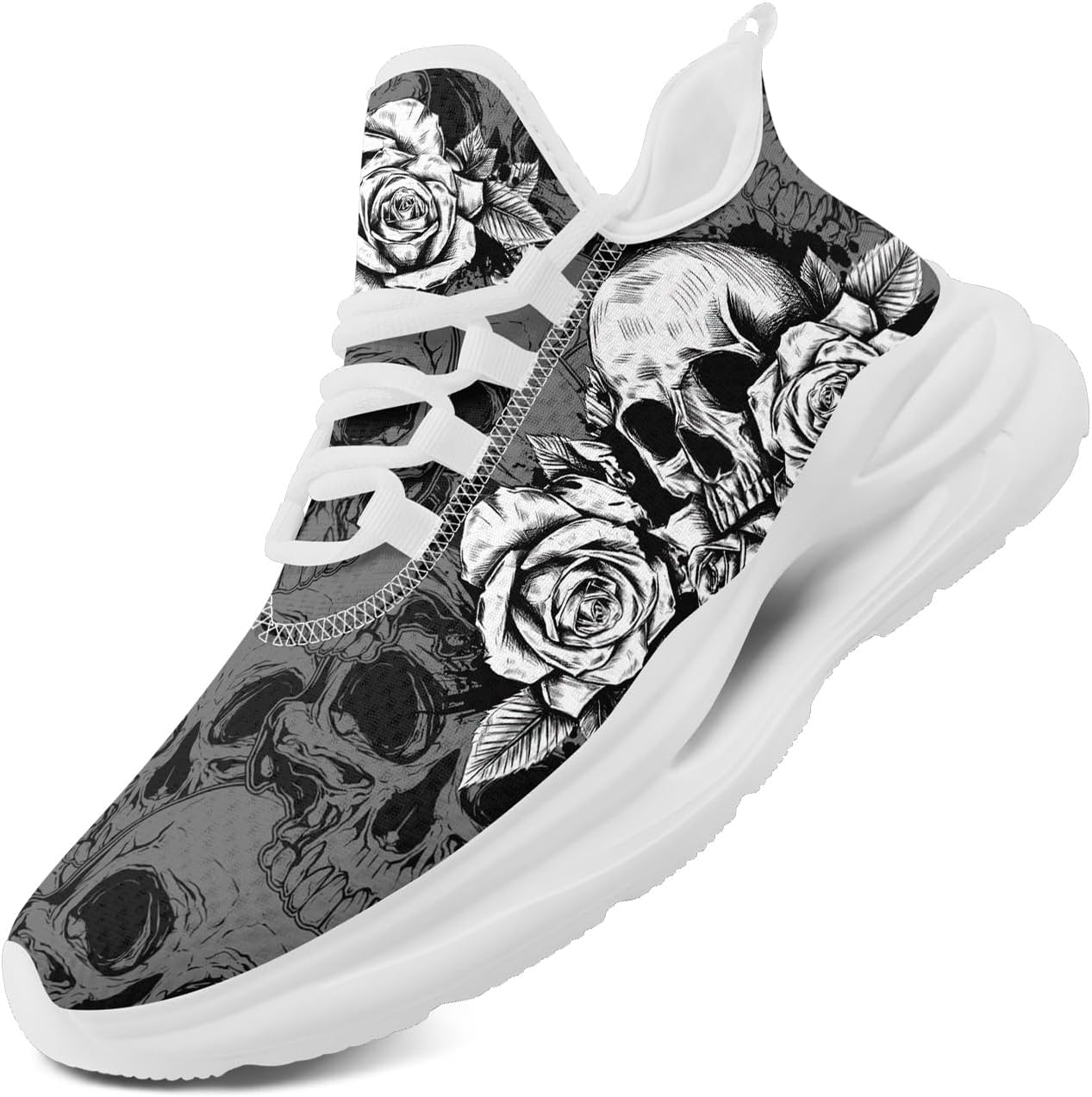 

Мужские кроссовки с черепом Легкие спортивные обувь с амортизацией для ходьбы и тренировок Нескользящие дышащие теннисные кроссовки Coolcustomize, белый