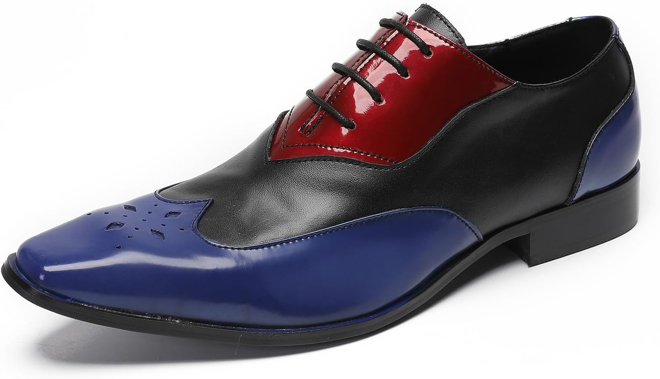 

Мужские оксфорды Santimon, повседневные кожаные туфли с тремя оттенками, формальные дерби для свадьбы, бального зала, Хэллоуина, модные западные прогулочные туфли для мужчин, синий