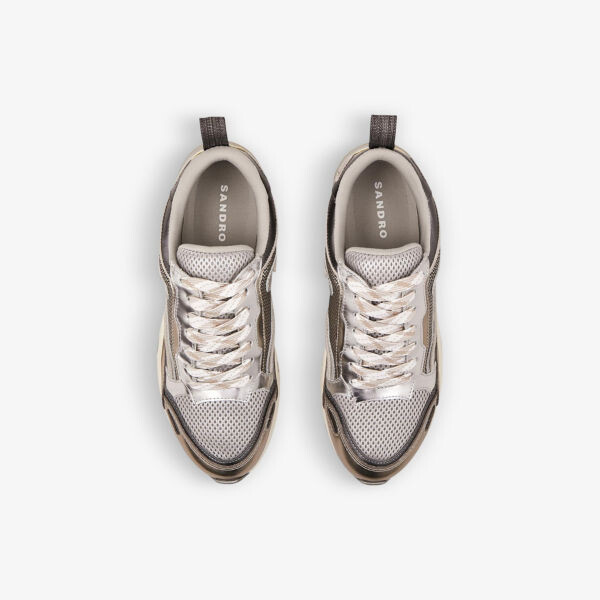 Кроссовки Flame с низким берцем из кожи и сетки Sandro, цвет noir / gris — фото 2