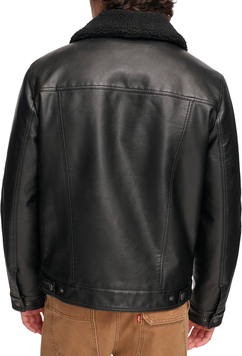 Мужская классическая куртка дальнобойщика Levi's из искусственной кожи, Black W/ Sherpa Collar — фото 3