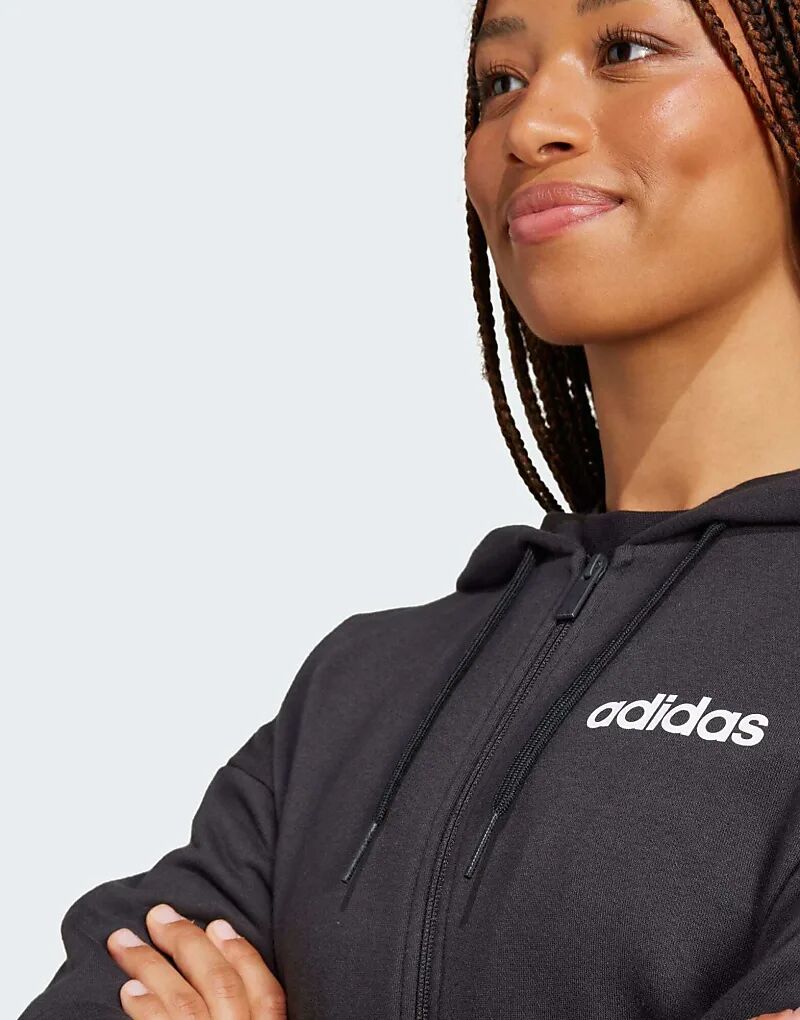 Толстовка с капюшоном adidas Essentials linear из французского трикотажа с застежкой-молнией черного/белого цвета adidas performance — фото 2
