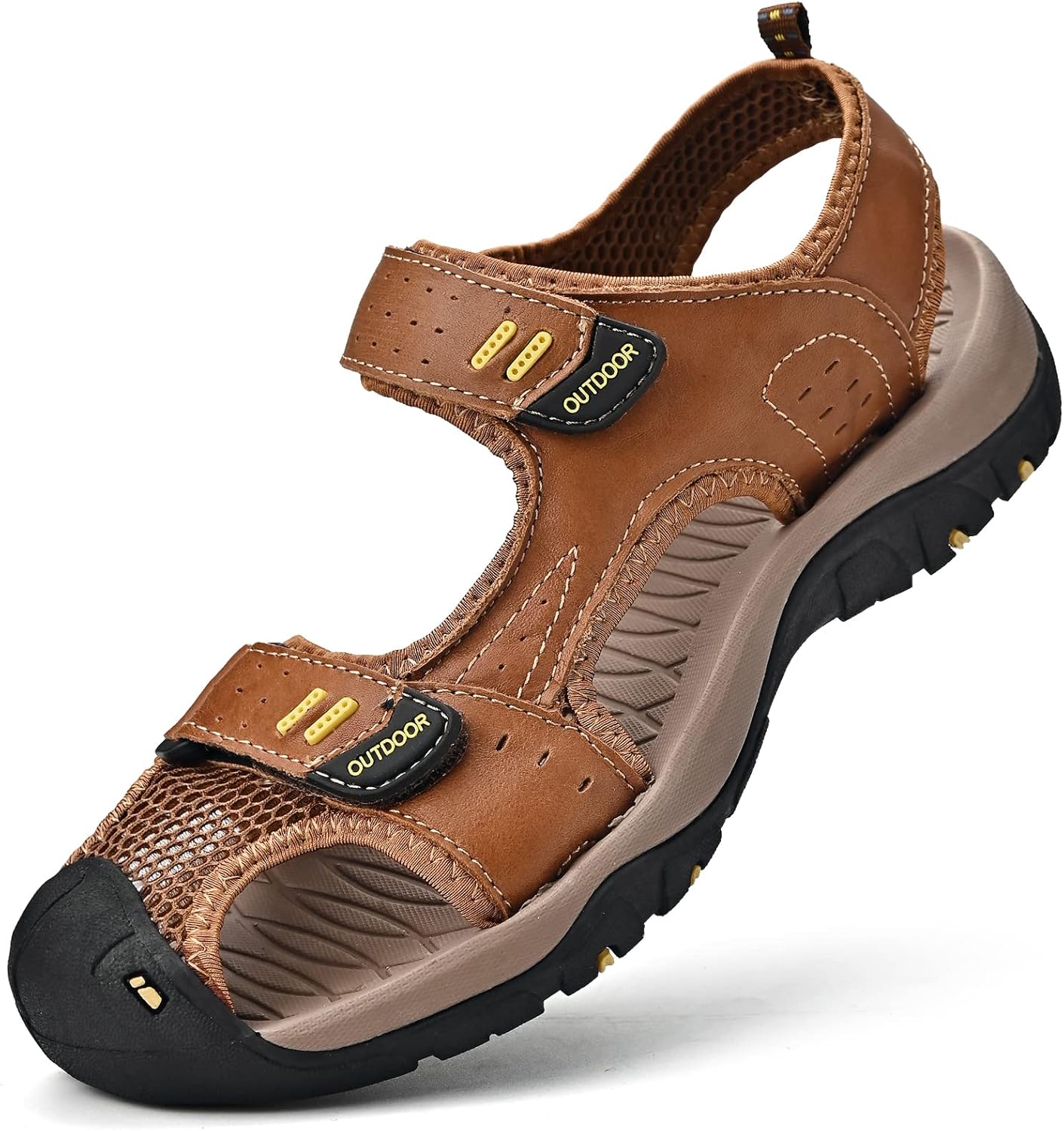 

Мужские сандалии из кожи для походов, спортивные прогулочные босоножки, пляжные сандалии-рыбацкие с закрытым носком, водные сандалии Binshun, коричневый