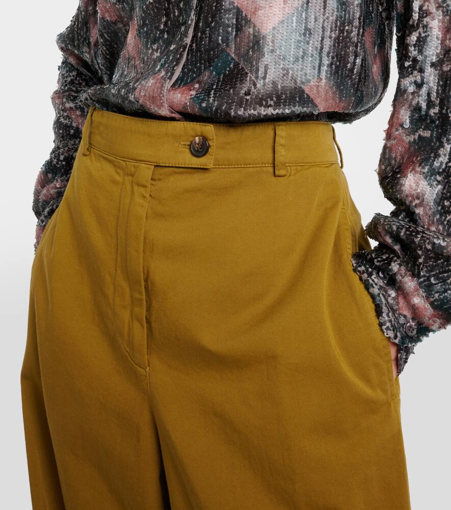 Хлопковые брюки с высокой талией и широкими штанинами Dries Van Noten, L.Khaki — фото 4