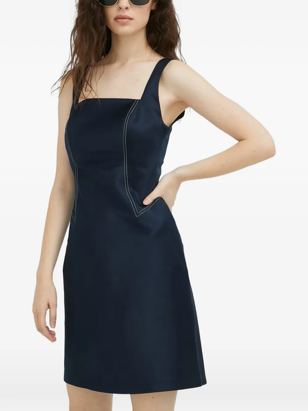 

Мини-платье с квадратным вырезом и отделкой швами Samsoe Samsoe, синий