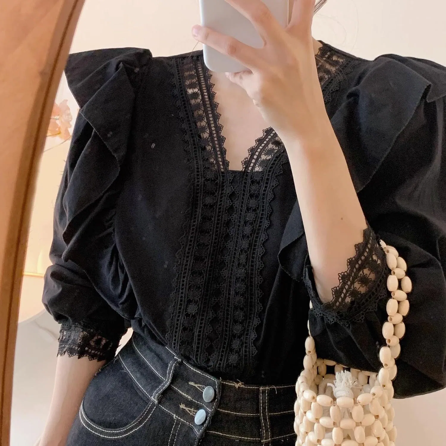 Блуза женская с кружевом Graduation Blouse 3l, черный — фото 4
