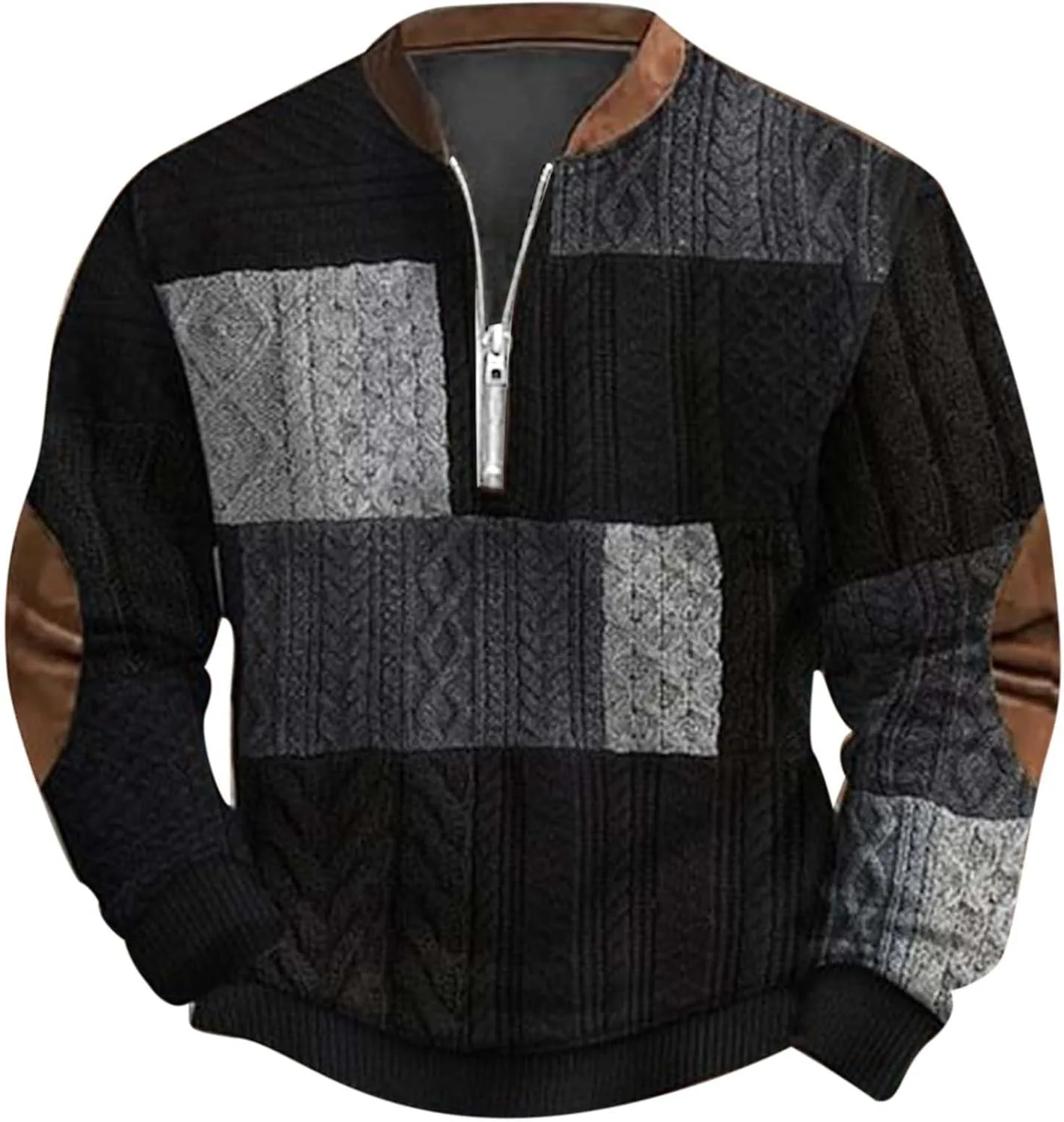 

Свитер мужской вязаный с полумолнией и круглым воротом