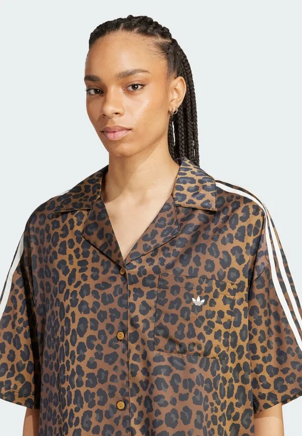 Атласная блузка с пуговицами и принтом «лев» Adidas Originals, Multicolor Bronze Strata — фото 3