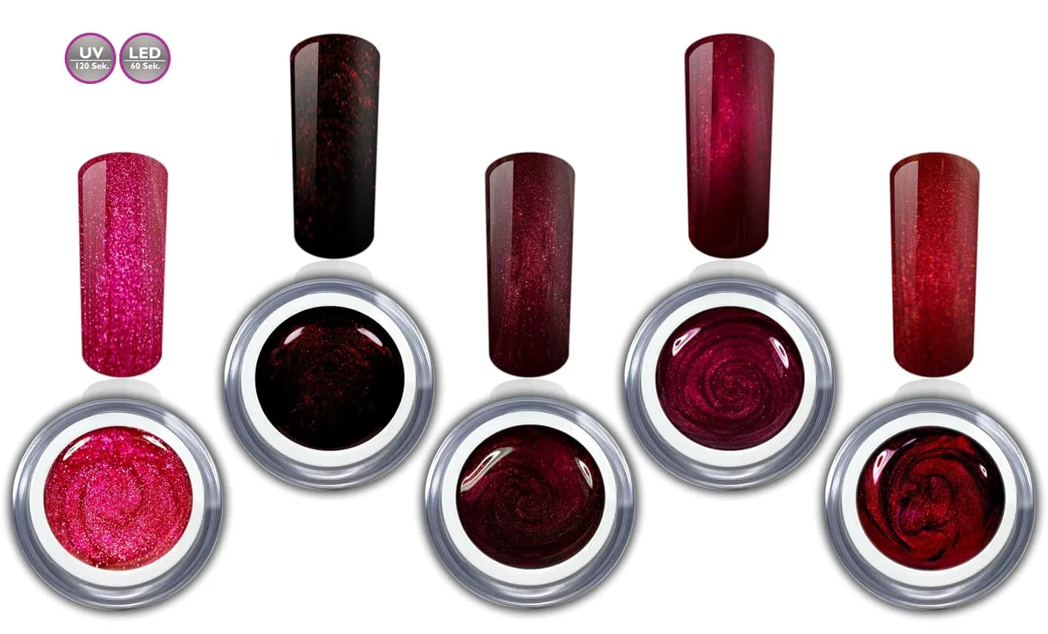 Набор цветных гель-лаков RM Beautynails, красный металлик и глиттер, 5 x 5 мл Rm Beautynails — фото 2
