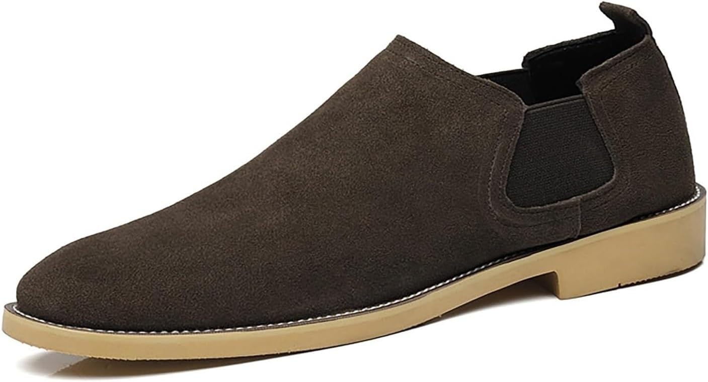 

Мужские слипоны Chelsea на щиколотку с мягкой и удобной замшей, кожаные туфли с заостренным носком, повседневные лоферы для мужчин Generic, коричневый