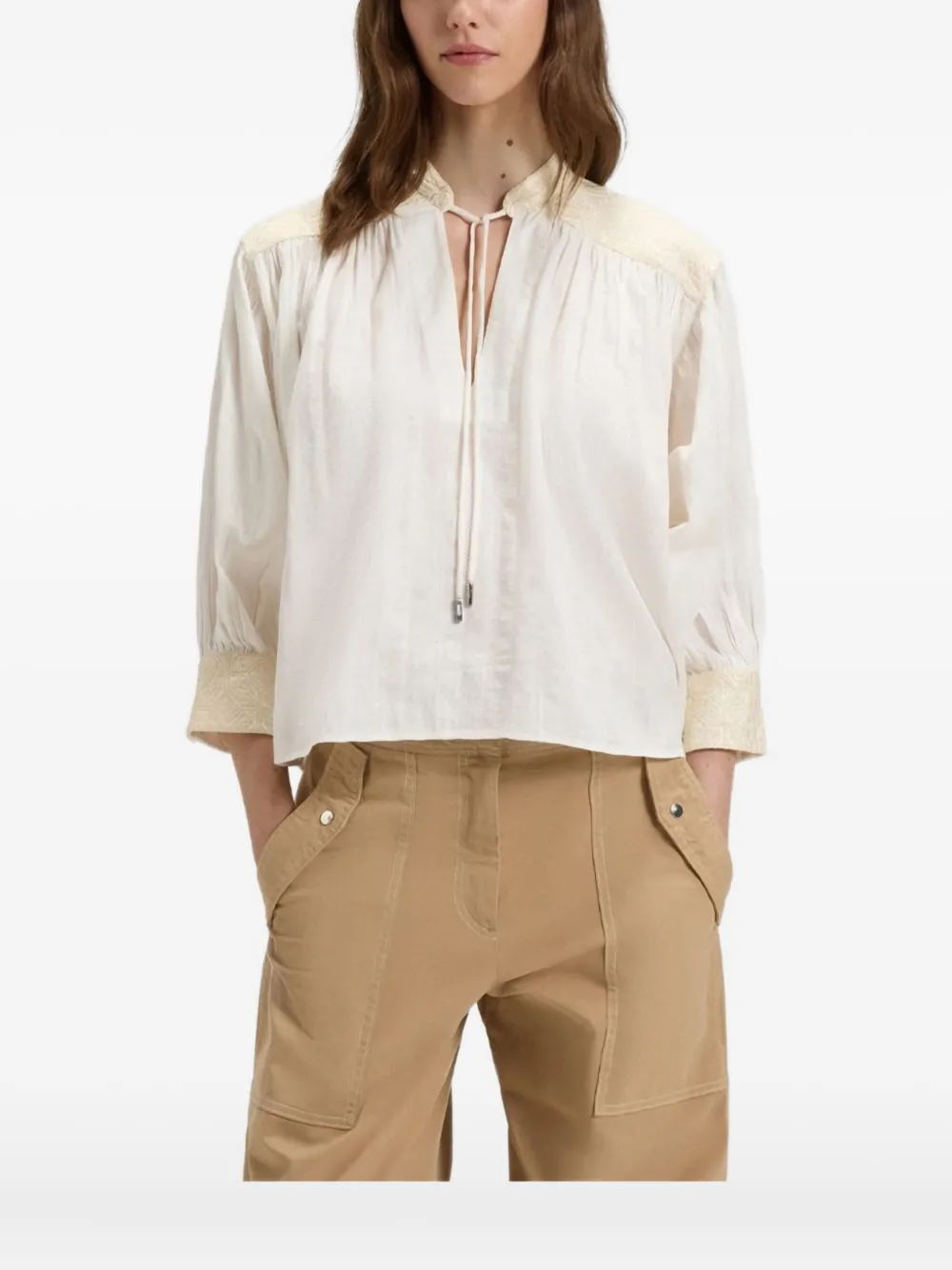 

Вышитая хлопковая блузка Boss, бежевый