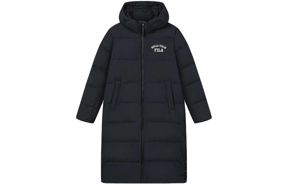 

FILA Длинный пуховик с капюшоном и принтом букв, черный