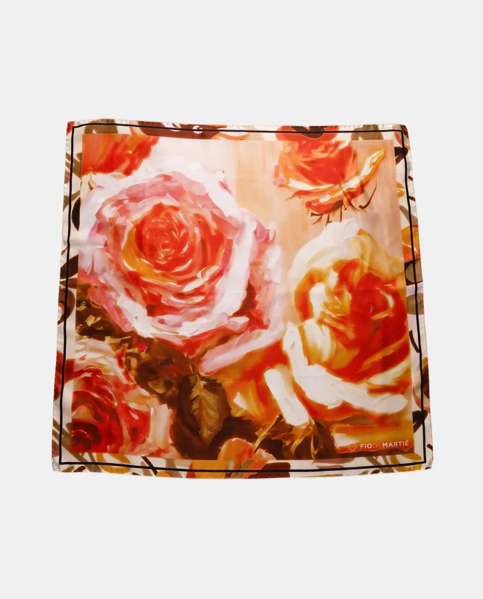 

Шелковый платок в нюдовых тонах с крупным цветочным принтом Fio de Martié, темно-коричневый