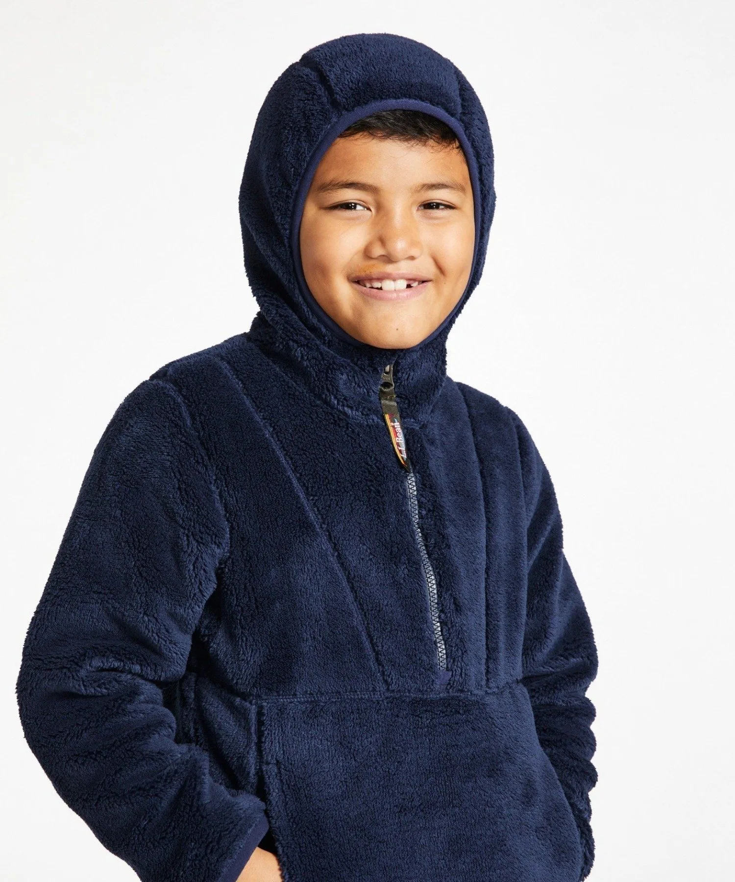 Детский пуловер с капюшоном из флиса с высоким ворсом LL Bean L.L.Bean, Bright Navy — фото 2