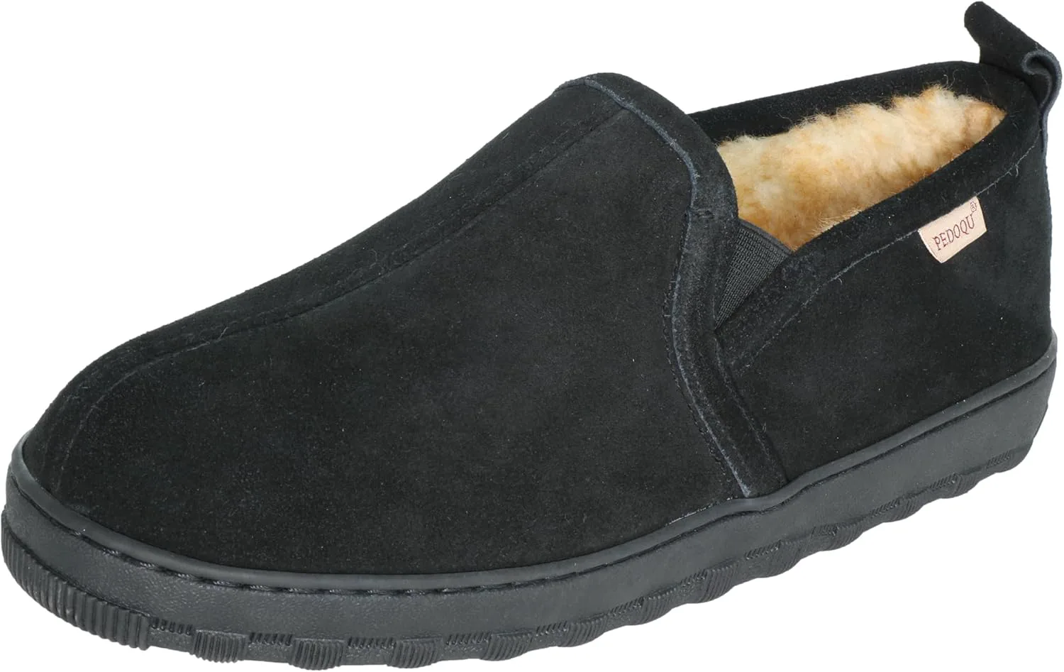 

Мужские тапочки с верхом из натуральной кожи, подкладкой из овчины, стелькой из овчины с эффектом памяти, на молнии, теплые домашние туфли с резиновой подошвой, для использования дома и на улице, мужские мокасины, ширина D PEDOQU, черный