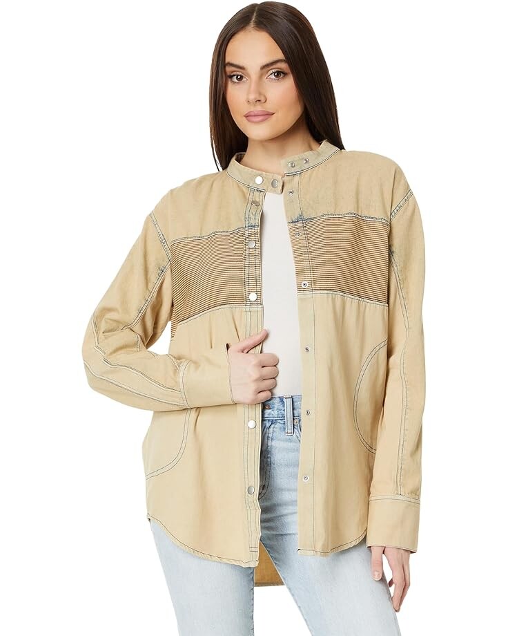 

Рубашка Free People Moto Color Block Shirt, песочный