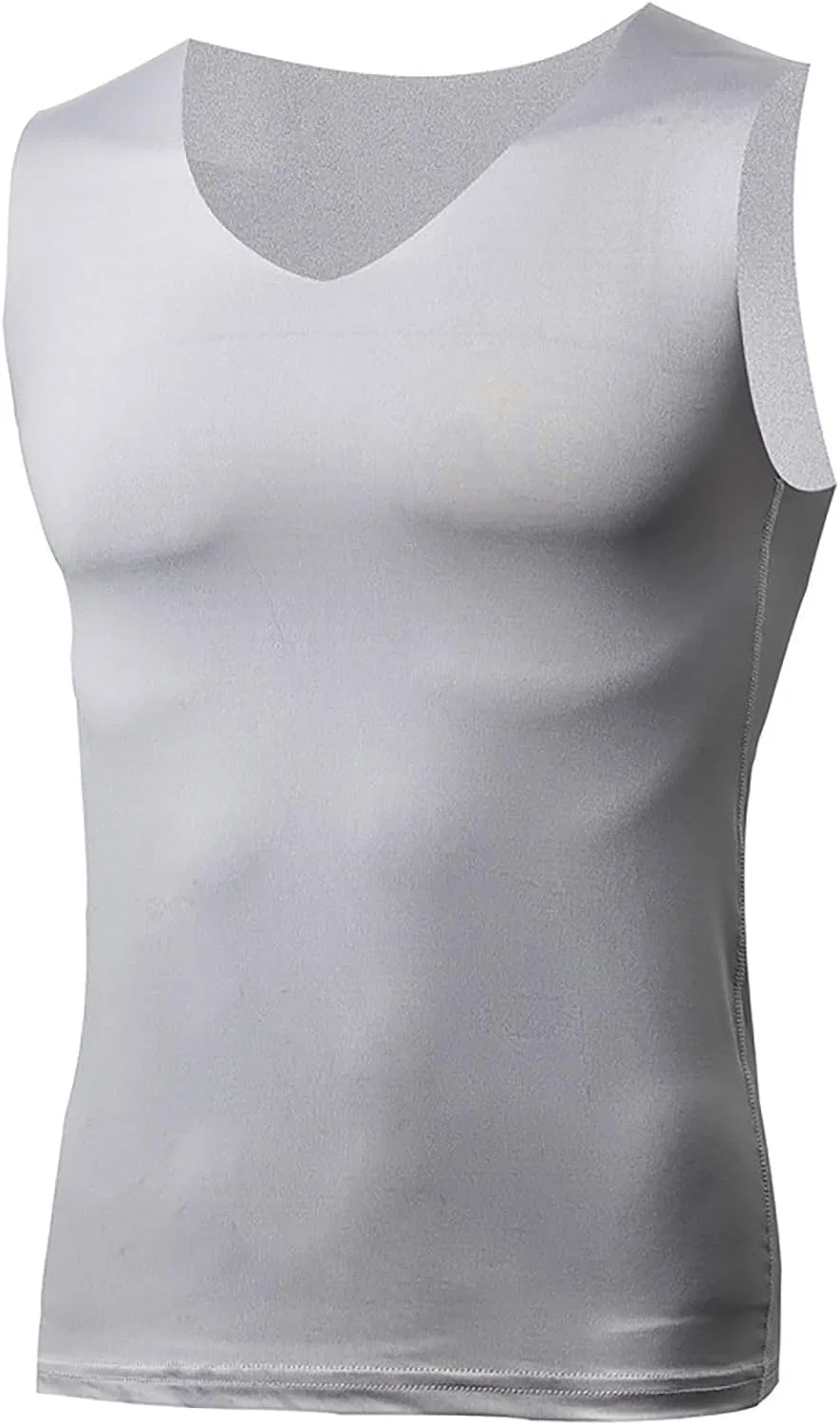 Мужская компрессионная майка-борцовка V-neck, дышащая, без рукавов, Grey — фото 3