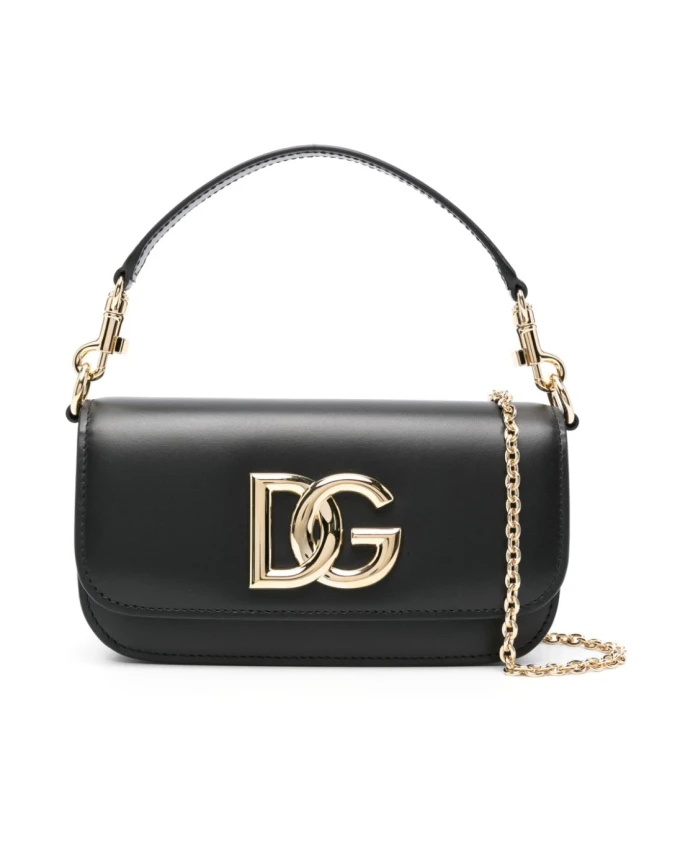 

Кожаная сумочка с зернистой текстурой и логотипом Dolce & Gabbana, черный