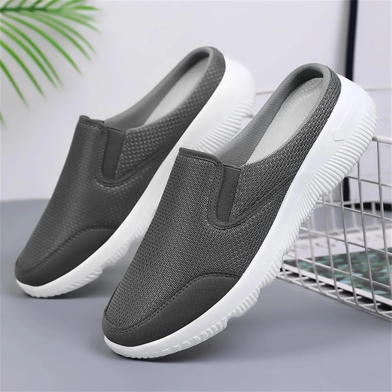 Мужские вязаные тапочки - милые тапочки на воздушной подушке, с широкой посадкой, дышащие, легкие, со сетчатой подошвой, с низкой стопой, ортопедические сандалии для дома Generisch, серый — фото 4