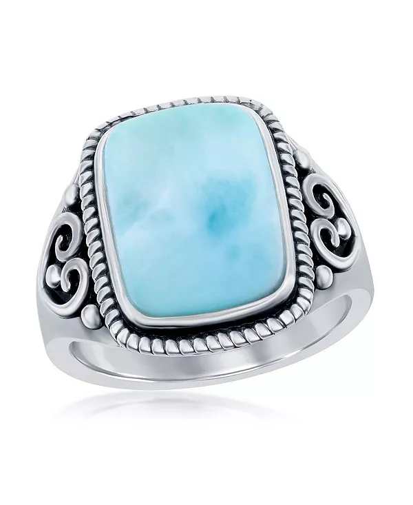 

Кольцо из стерлингового серебра с прямоугольным ларимаром и филигранным узором Caribbean Treasures, blue