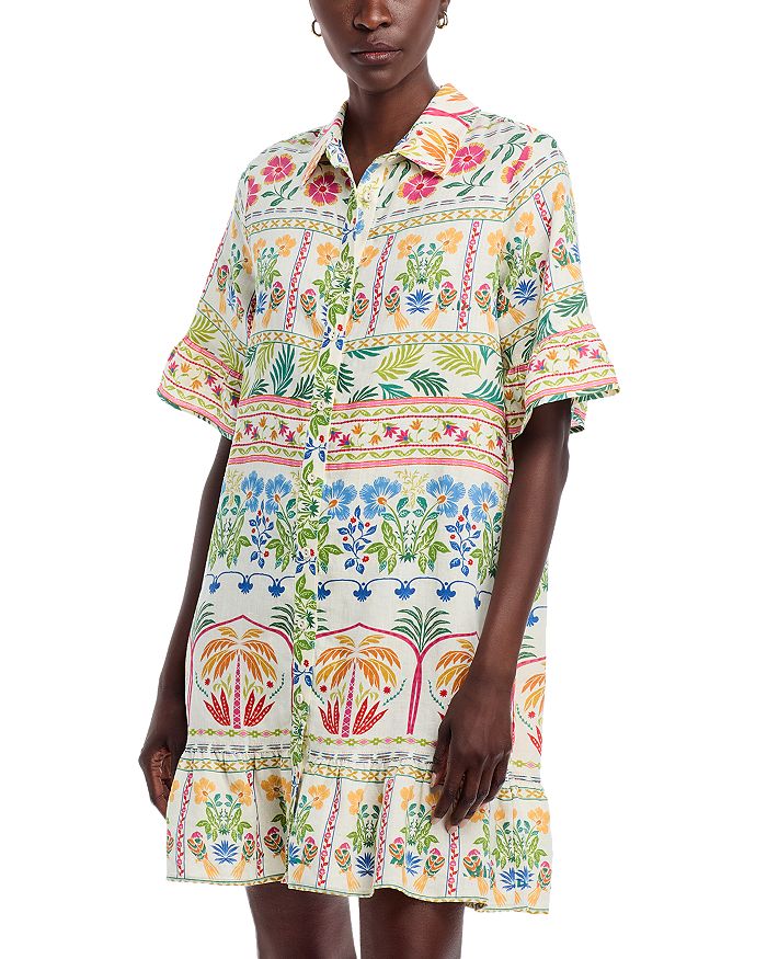 

Льняное платье-рубашка с воланами по подолу Johnny Was, мультиколор