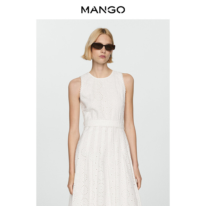

Женское платье Mango из чистого хлопка с вышивкой, белый