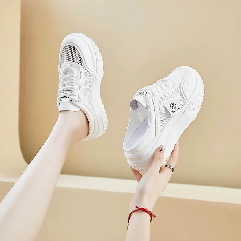 Women's Fashion Platform Slippers, Casual Mesh Сандалии, Versatile Thick Sole Flats, Breathable Summer Outdoor Shoes Hhhchpm, белый — фото 4