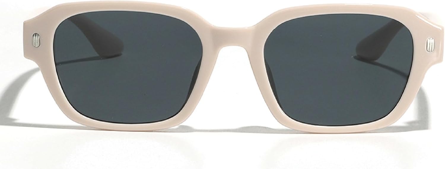 

Мужские солнцезащитные очки Melrose Retro Small Rectangle с заклепками, черные и желтые, с защитой от УФ-излучения UV400, модные женские очки с прозрачными линзами, оправа 30304, Beige