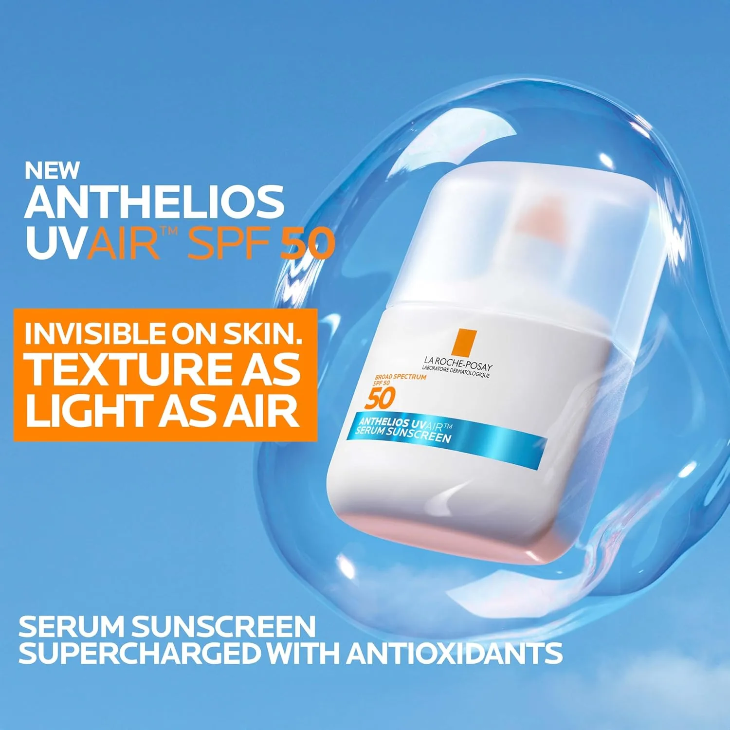 La Roche-Posay Anthelios UVAir солнцезащитная сыворотка SPF 50 для чувствительной кожи, с ниацинамидом, гиалуроновой кислотой и антиоксидантами, увлажняющий легкий крем для лица, быстро впитывается 50 мл, White — фото 2