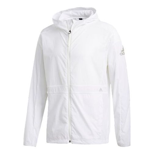 

Мужская ветрозащитная спортивная футболка с капюшоном adidas, белая