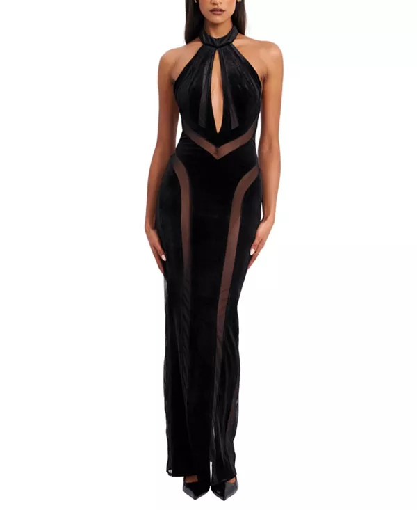 

Платье Paityn из бархатной сетки с вырезами и бретелями через шею Miss Circle, черный