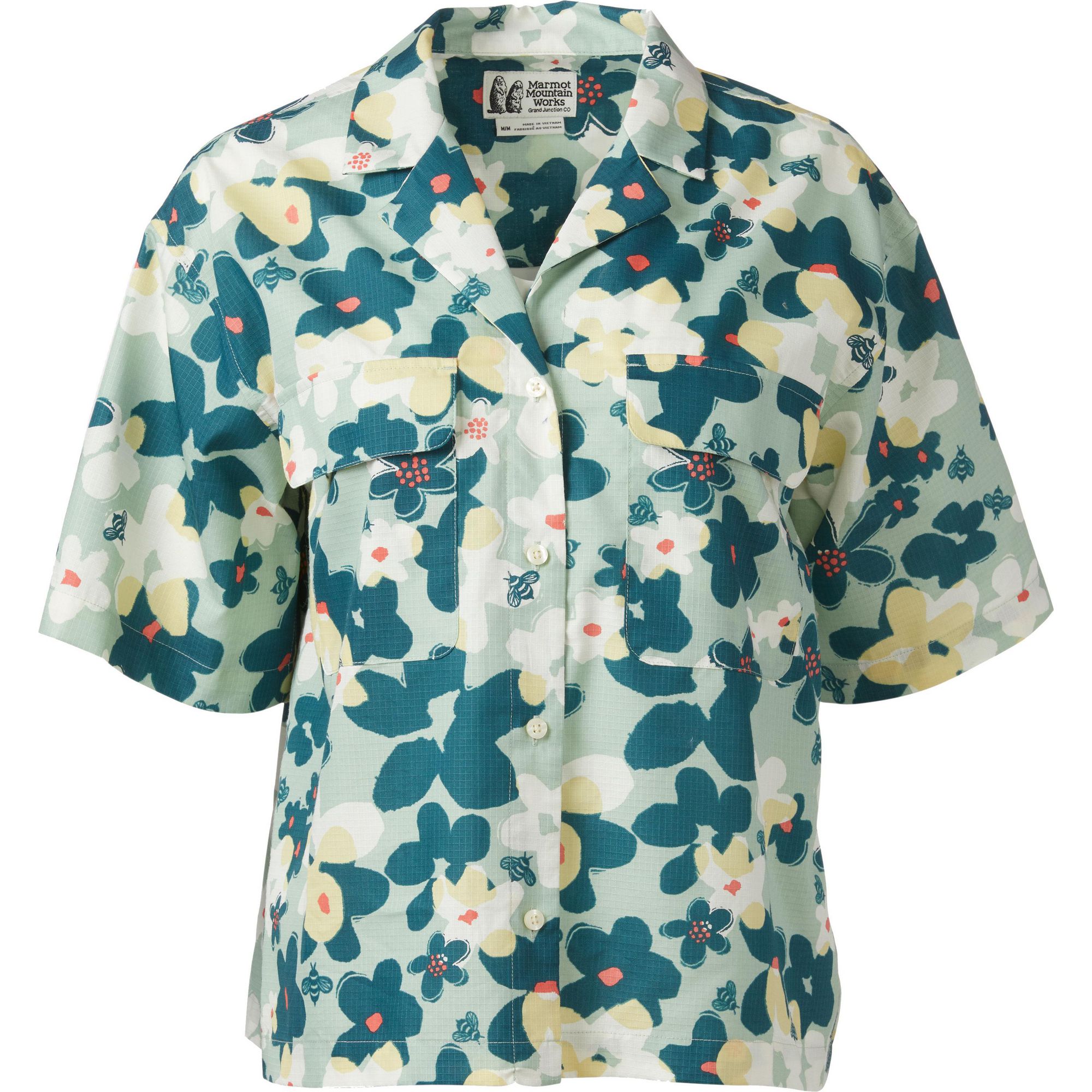 

Женская рубашка с коротким рукавом и воротником-стойкой Muir Camp Collar Novelty Marmot, Frosty Green Pollinate