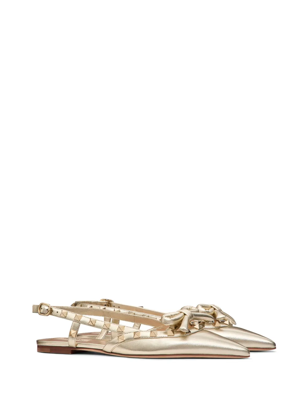 Балетки Rockstud Bow с ремешком на пятке VALENTINO GARAVANI, золотой — фото 2