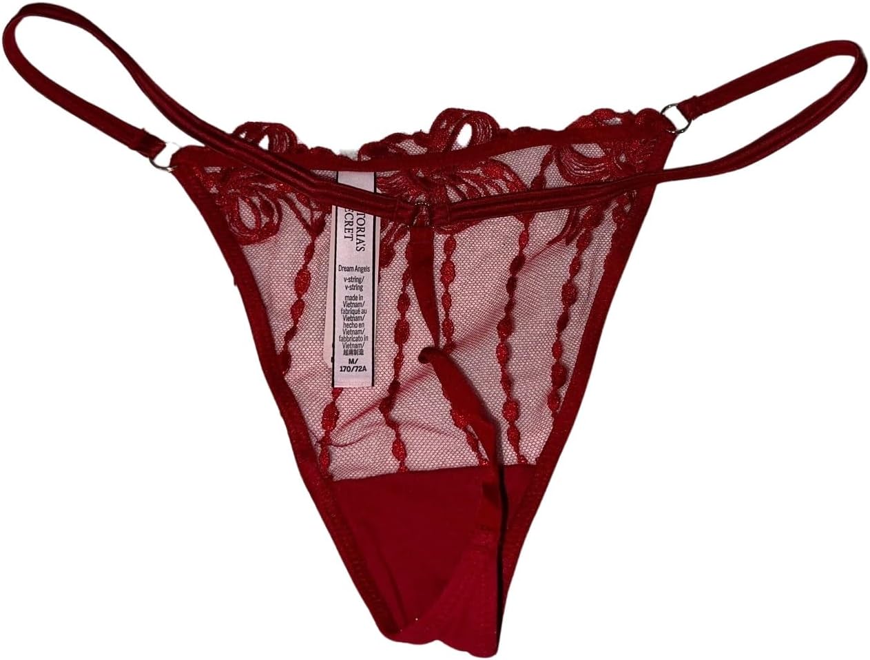 Victoria's Secret Трусики V-String с вышивкой бантиком и сеткой, цвет Red, новые, Red/Lipstick — фото 2