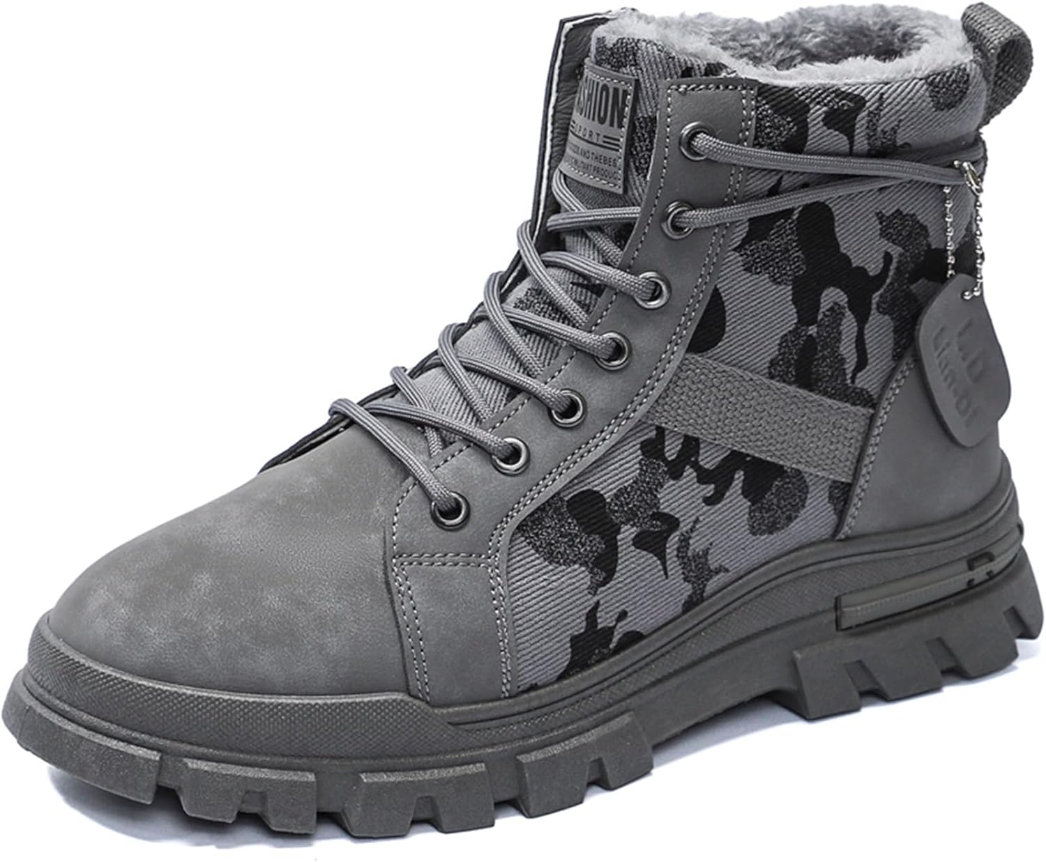 

Мужские зимние высокие походные ботинки на щиколотку с плюшевой подкладкой и шнуровкой Generic, серый