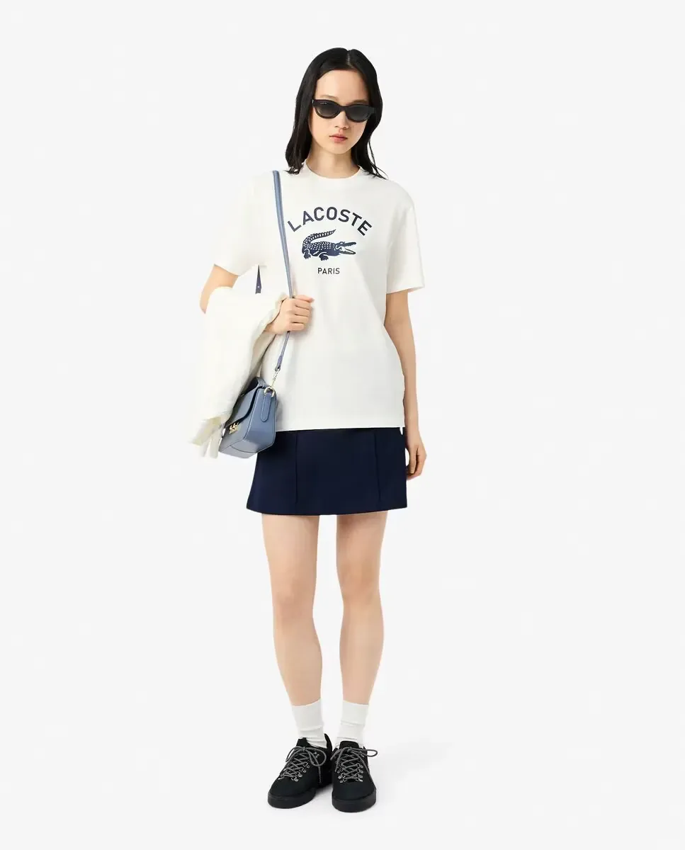 Унисекс хлопковая футболка с эксклюзивным принтом и коротким рукавом Lacoste, белый — фото 4