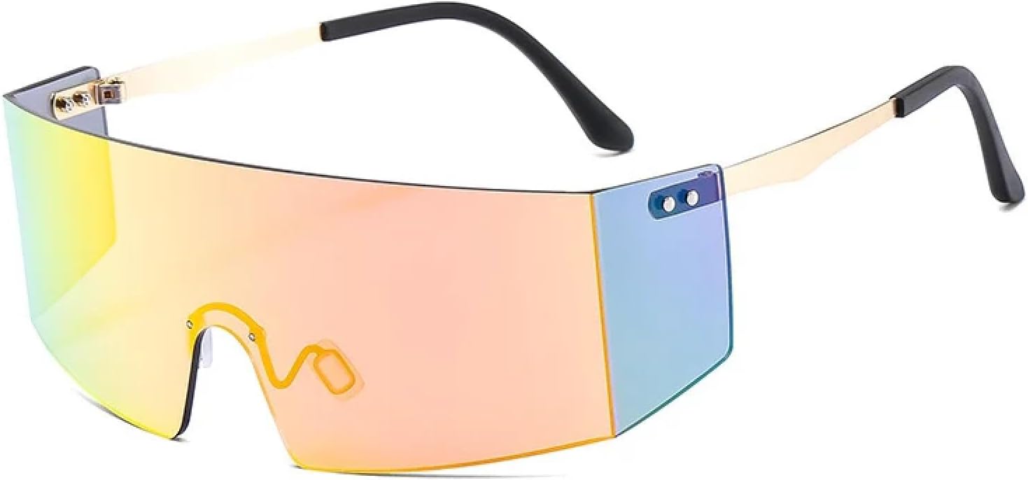 

Модные солнцезащитные очки без оправы для женщин и мужчин, большие очки с плоской верхней частью, увеличенные зеркальные очки, защита от УФ-излучения UV400 VVTWSSW, C9 Gold-red